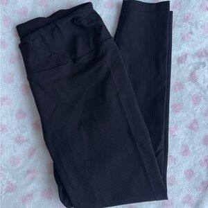 Black Ribbed Leggings - crossover front